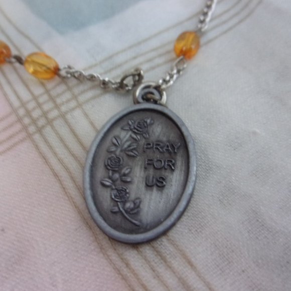 St Anthony Orange Bead Chaplet Bracelet 7" L - Picture 4 of 7